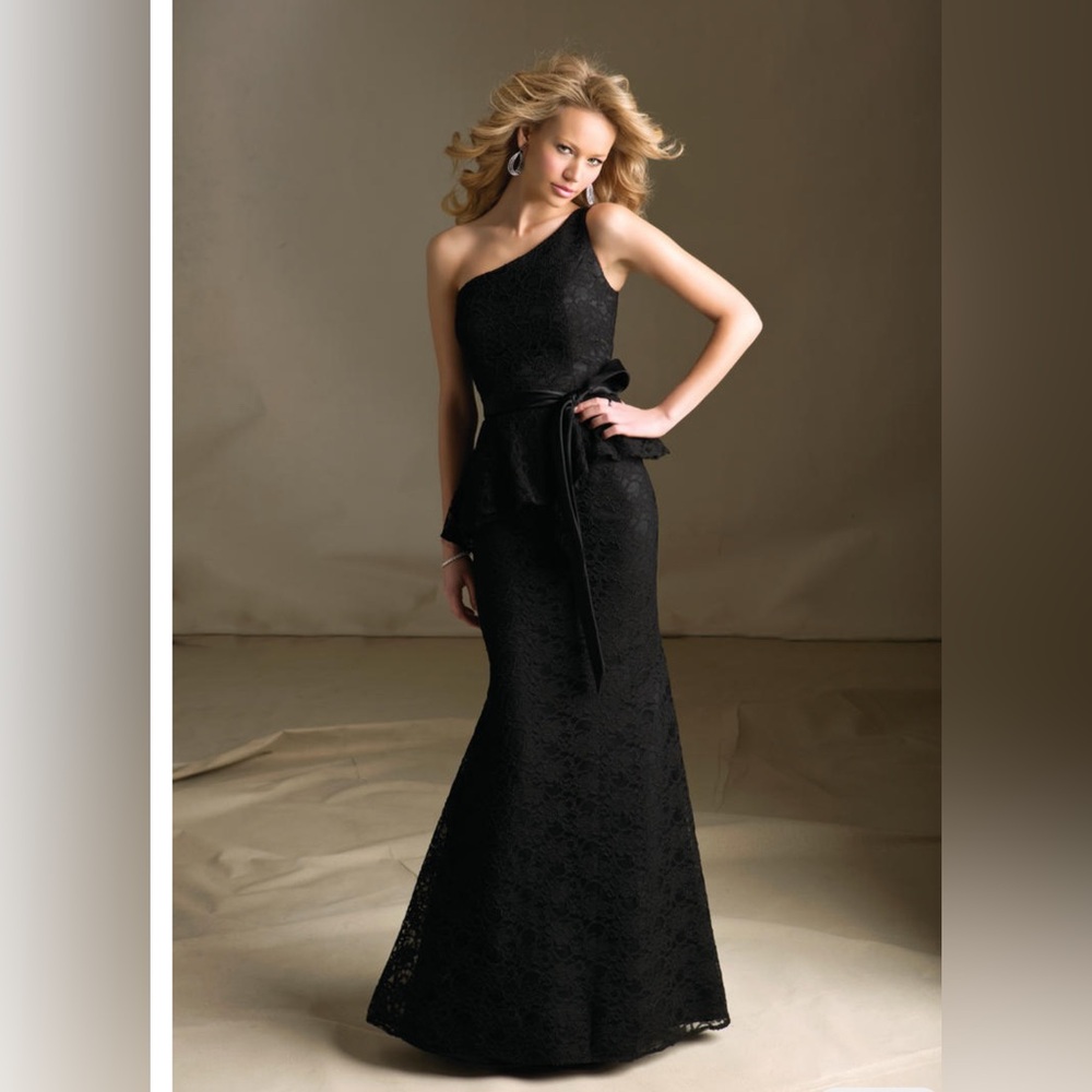 Morilee by Madeline Gardner Black Lace Peplum Dress